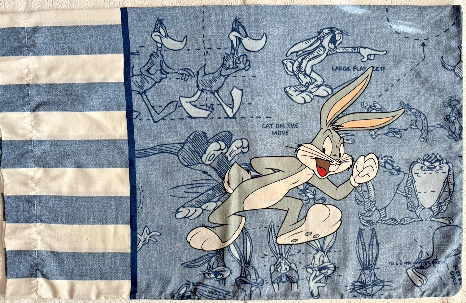 Vintage Looney Tunes Std Pillowcase - Sketch Book Bugs Bunny Tasmanian Devil