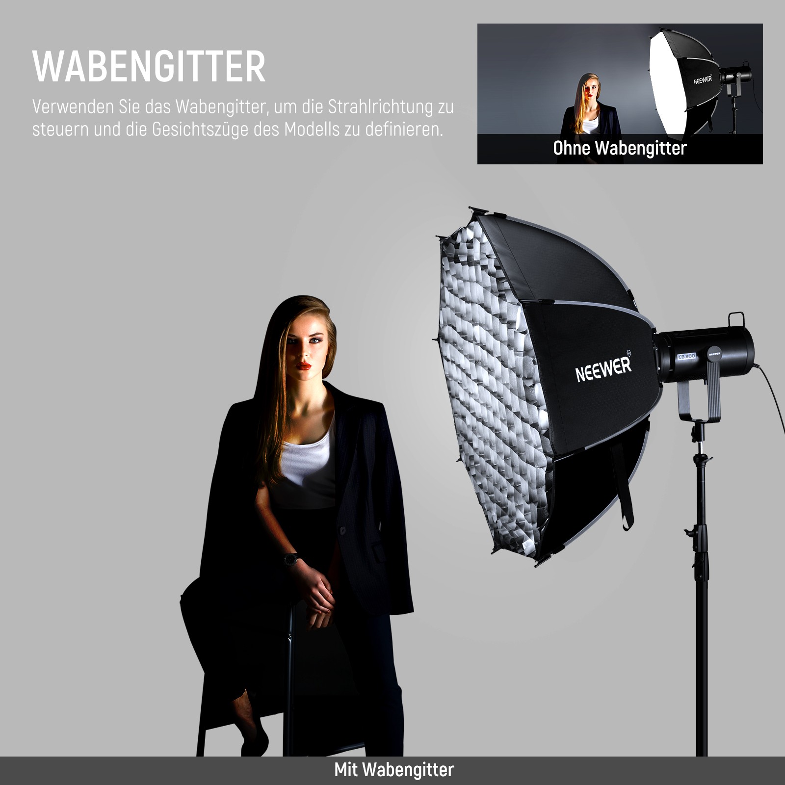NEEWER NS92PD 35.4" Octagonal Softbox w/Bowens Mount, Diffuser & Grid