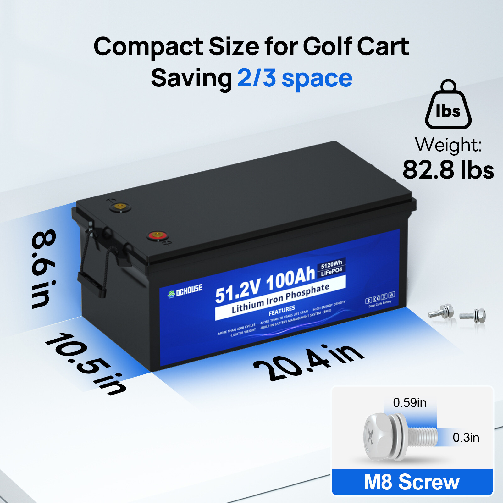 48V 100Ah Lithium Golf Cart Battery with 18A Charger Golf Cart Trolling Motor RV