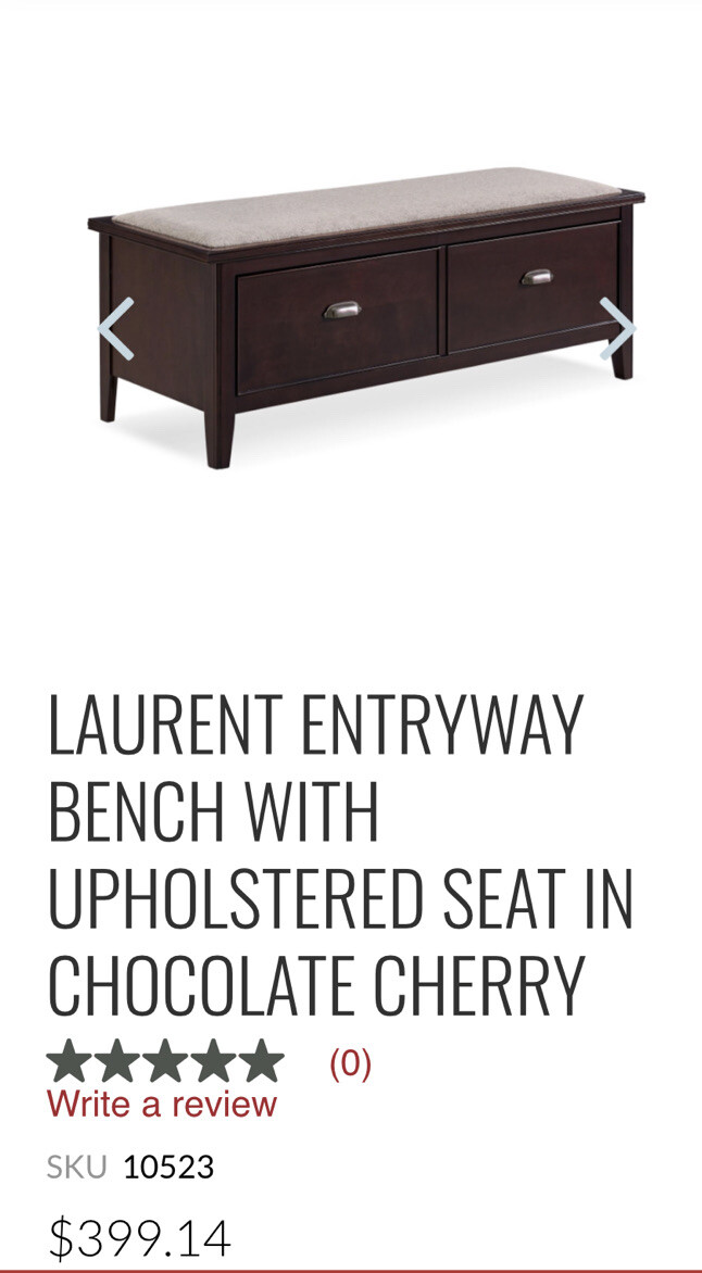LEICK HOME LAURENT ENTRYWAYBENCH WITHUPHOLSTERED SEAT IN CHOCOLATE CHERRY