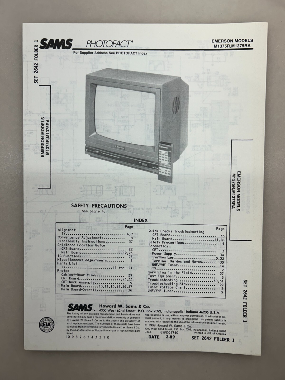 Emerson M1375 Service Manual Sams Photofact Free Shipping