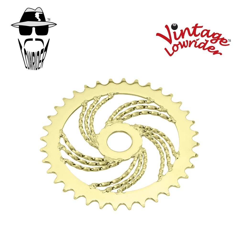VINTAGE LOWRIDER 36T 1PC BICYCLE CRANK TRIPLE TWISTED CHAINRING 1/2 X 1/8 GOLD.
