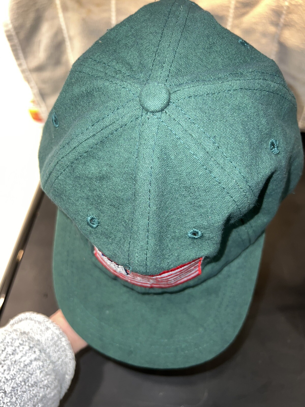 New Age Dark Green American Flag Patch on Front Cotton Cap Hat EUC Adj