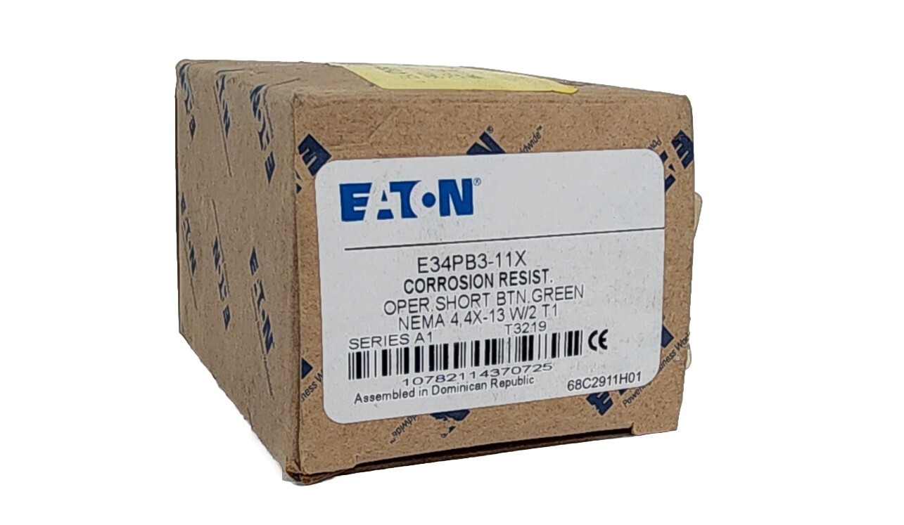 NIB EATON CUTLER HAMMER E34PB3-11X CORROSION RESIST. PUSH BUTTON GREEN SER. A1