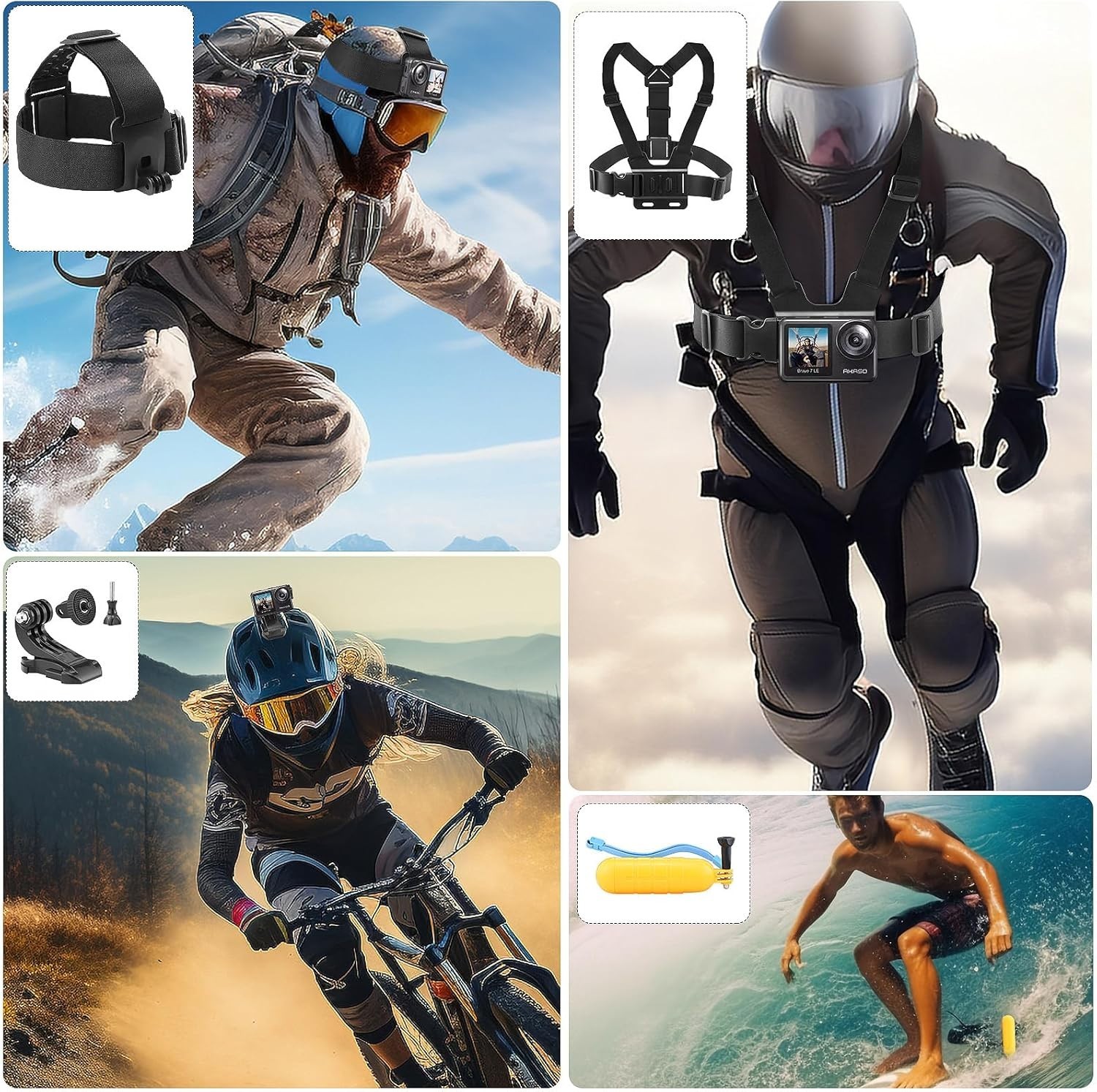 Action Camera Accessories Kit - Compatible for GoPro, AKASO, Campark, Crossto...