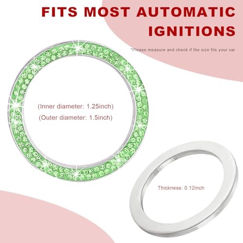 Car Bling Engine Start Ring Decal, Sparkling Rhinestone Car Push to Light Green