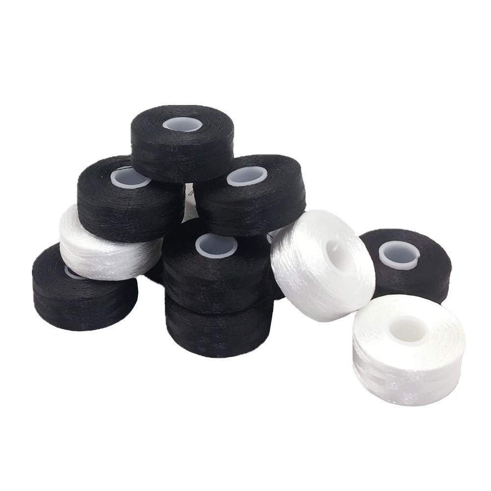 Prewound Bobbin Thread, Sideless, 144pcs Type L Size (SA155) (72White + 72Bla...