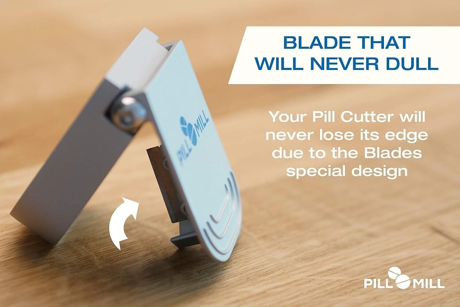 Pill Cutter Splitter with Pill Box by - Blade That Will Never Dull - Grip Handle
