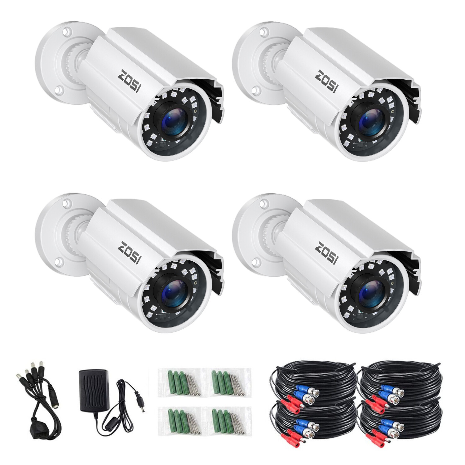 ZOSI 4PCS Surveillance 1080P Home TVI Security Cameras CCTV Outdoor Night Vision