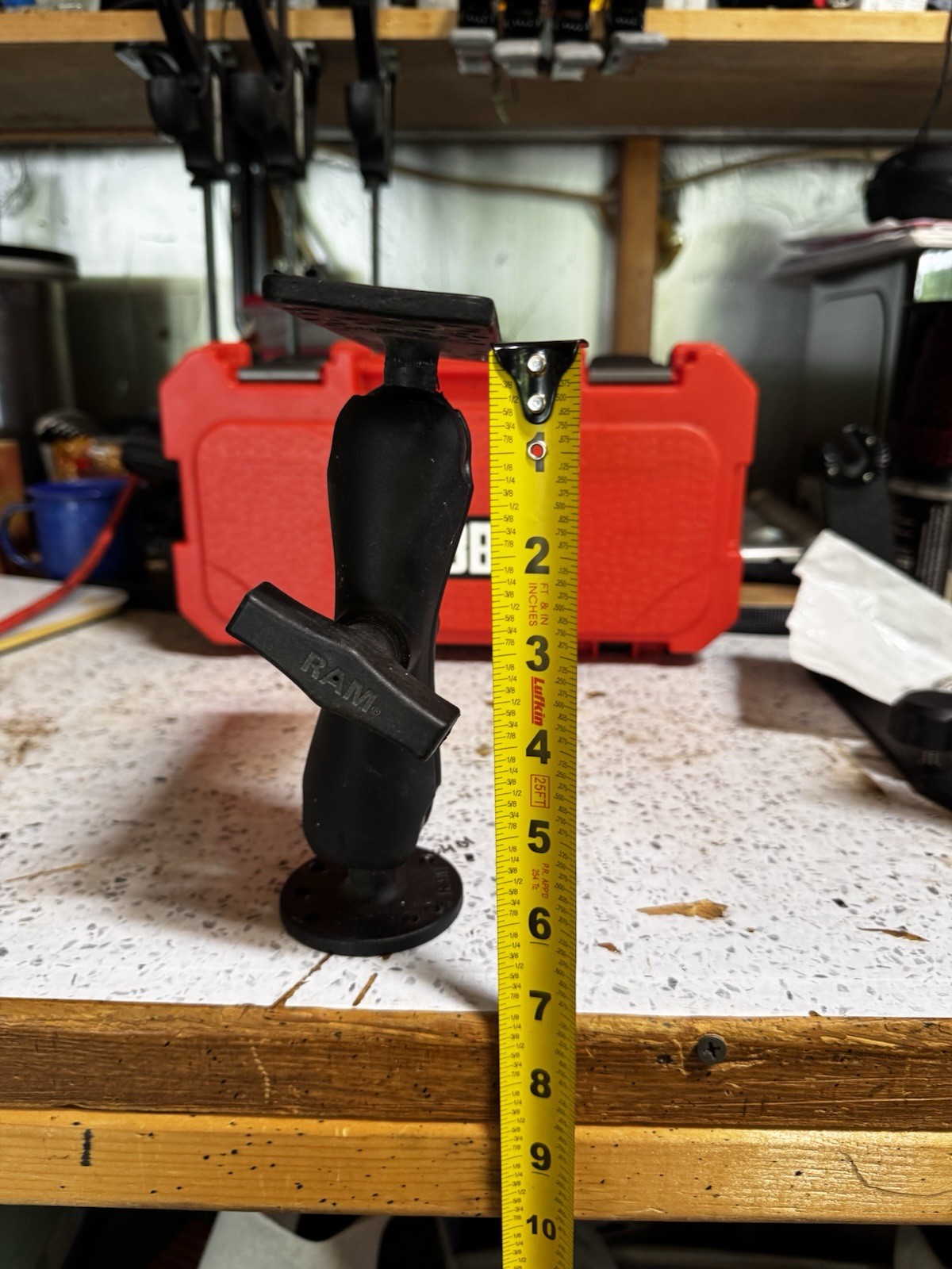 RAM Black Mount Adjustable Arm w/ Round Base & Rectangular Drill Base Plate