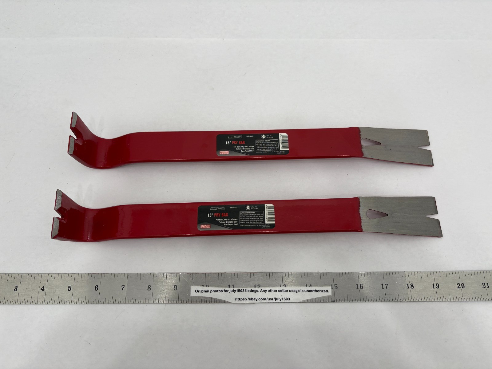 (2) NEW Tool Shop 15" Pry Bar - Polished and Beveled Ends, Drop Forged - RED