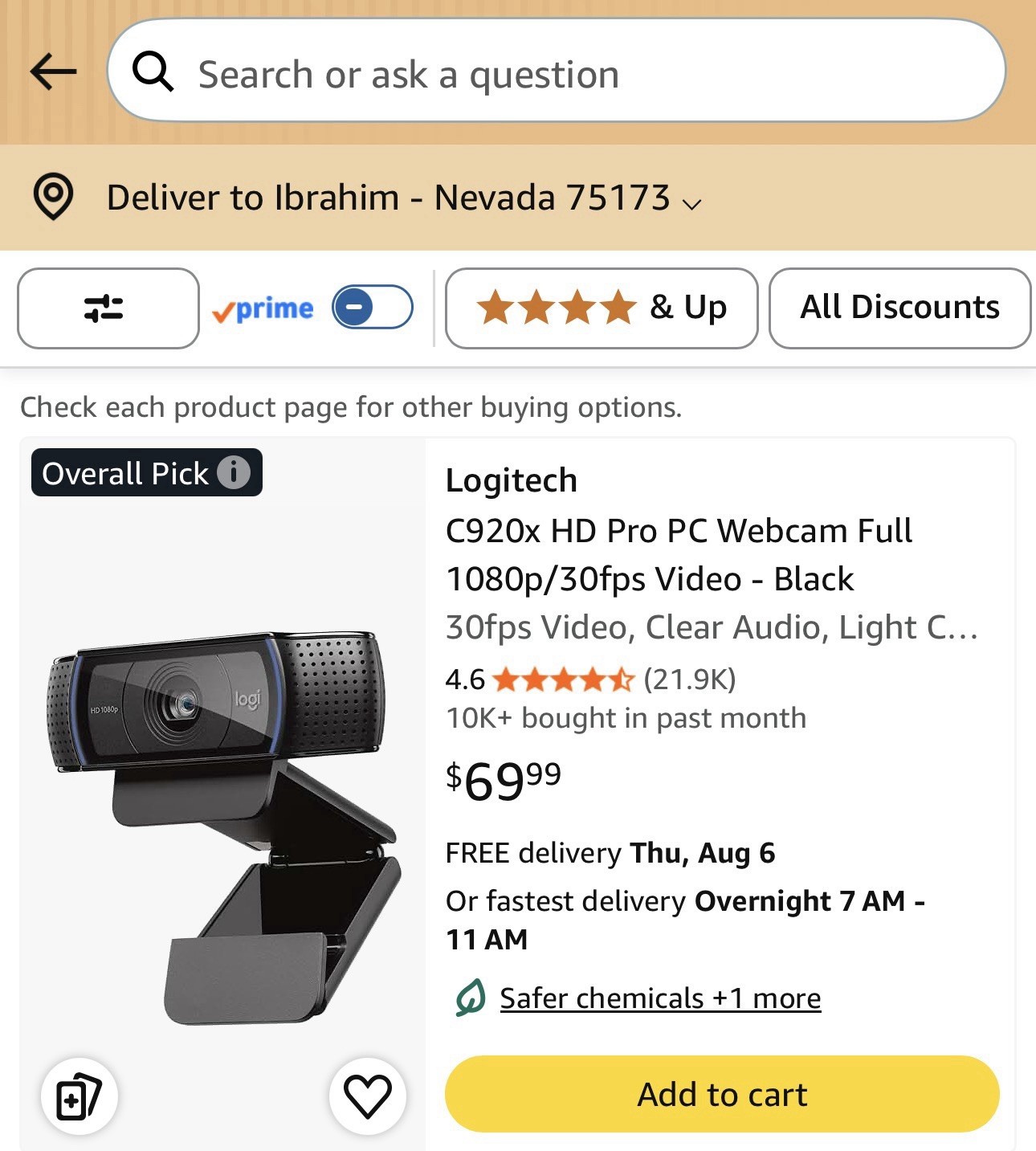 Logitech C920x HD Pro USB Webcam 1080p HD Video 30fps 1920x1080 Black