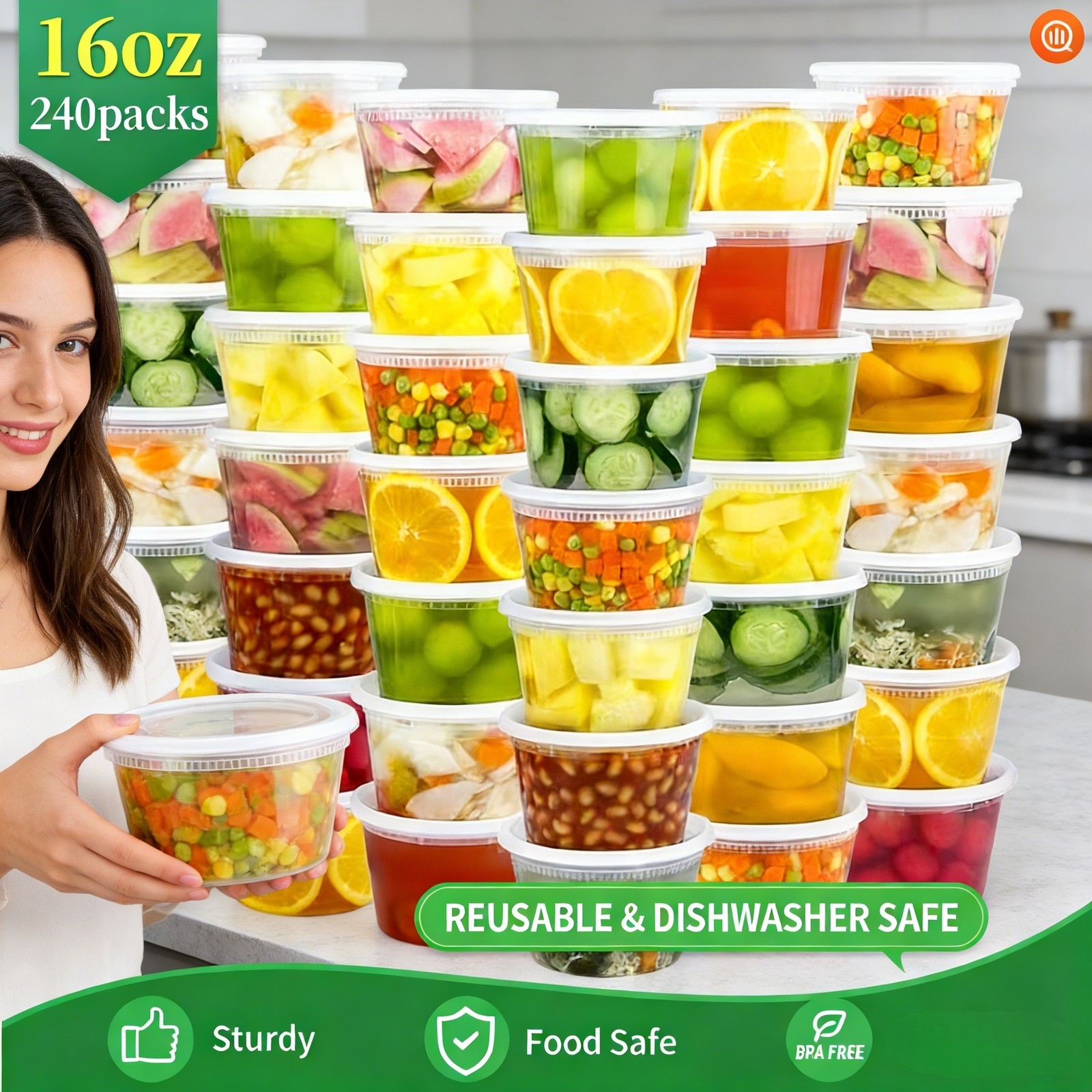 480PCS 16oz Deli Containers Leakproof BPA Free Stackable Lids Value BulkPack Set