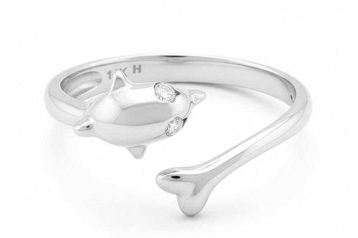 Dolphin TOE RING 14k Solid White Gold  - Adjustable