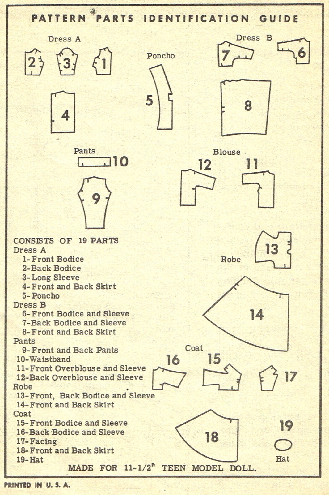 Barbie DOLL Patterns Size 11.5" ~6 patterns~ Vintage Mail Order
