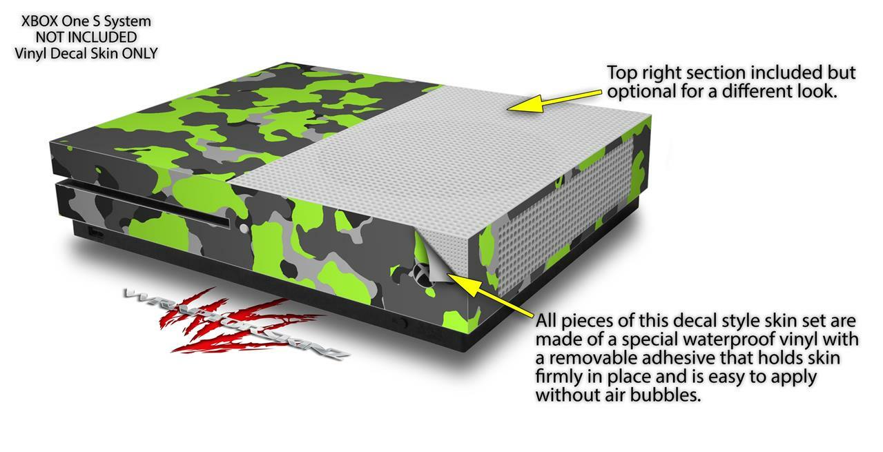 Skin XBOX One S Console Controller Old School Camouflage Camo Lime Green