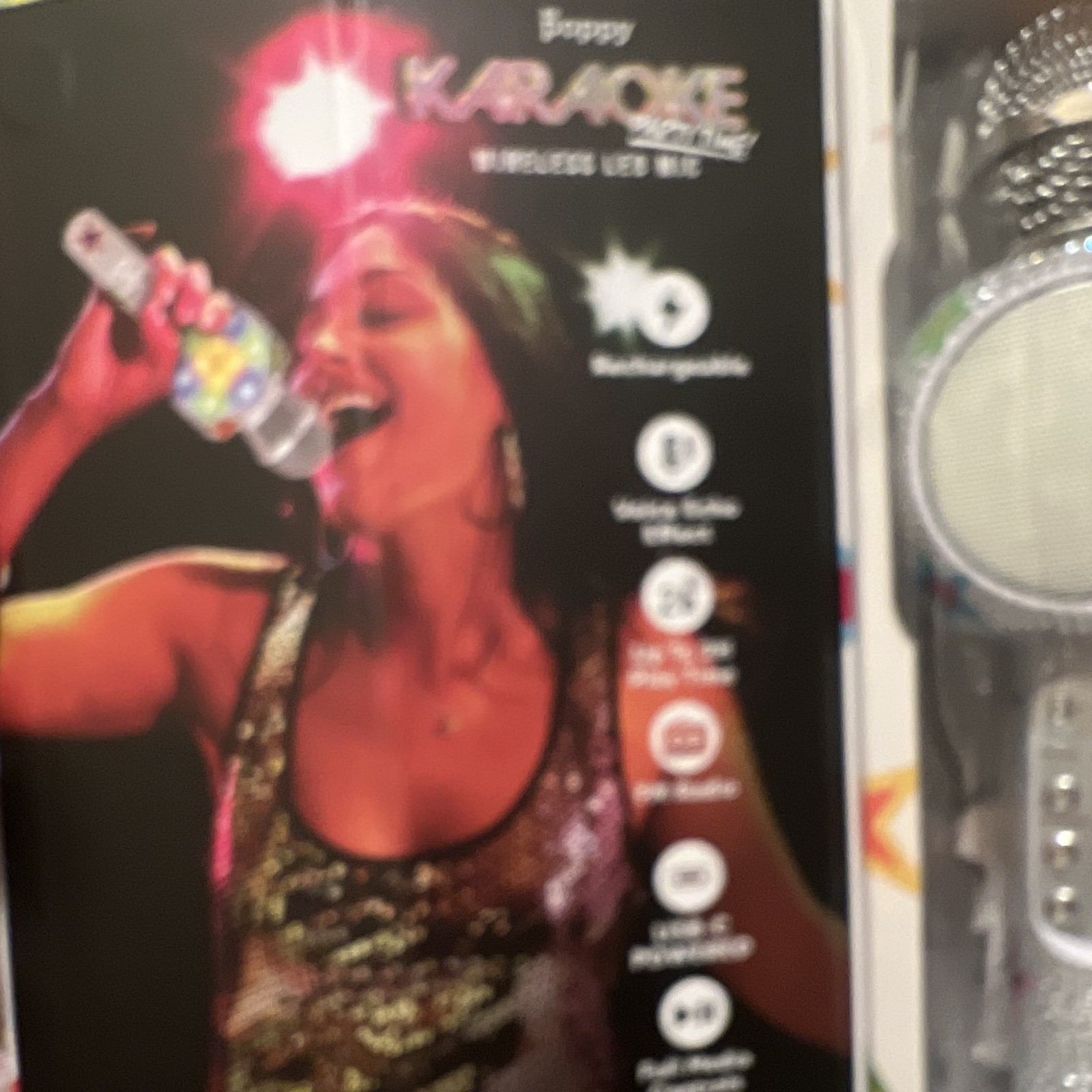 Poppy Karaoke Wireless Handheld LED Mic Rhinestone Pattern Multicolor/Silver