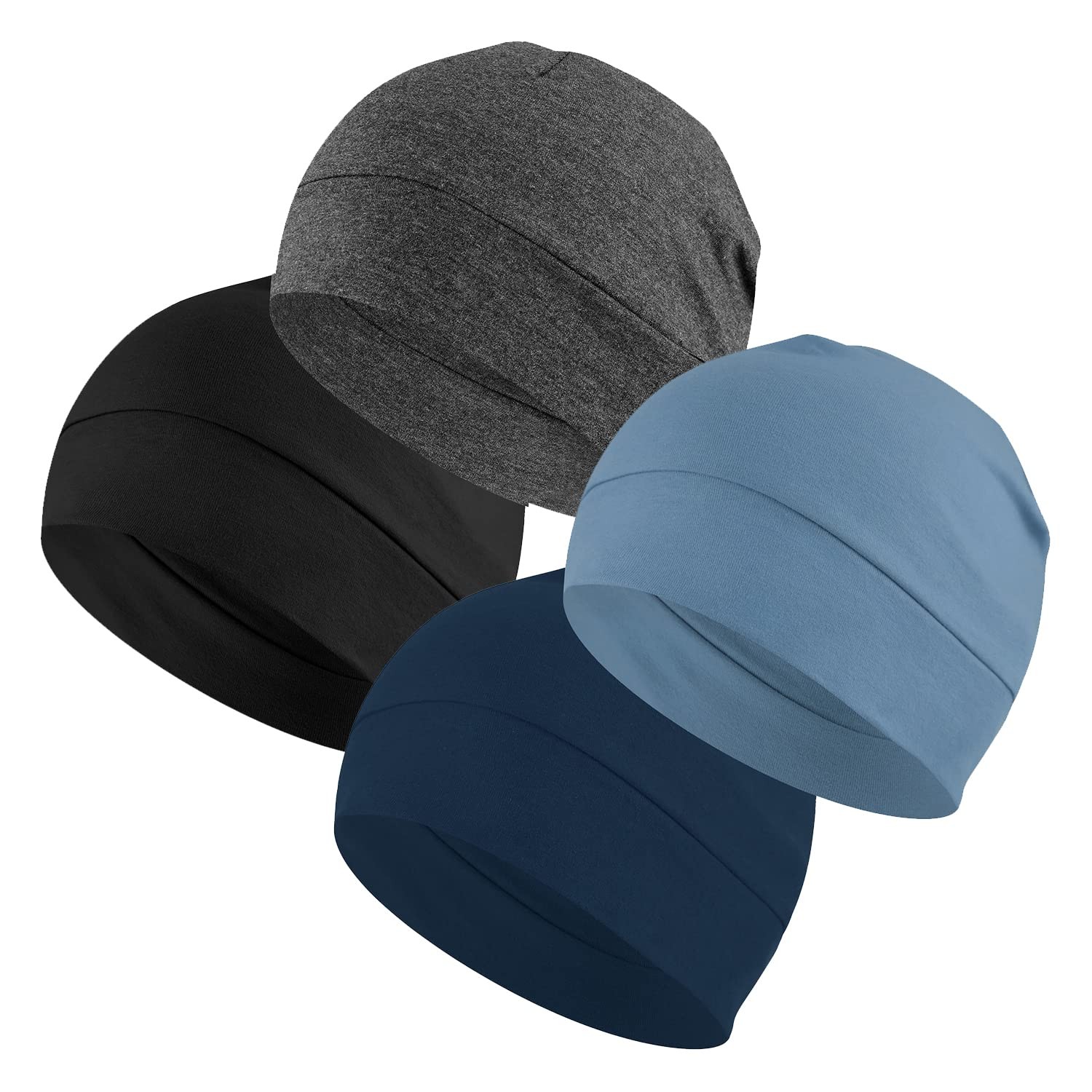 Cotton Skull Caps for Men Women,4-Pack Lightweight Beanie Sleep Hats Breathab...