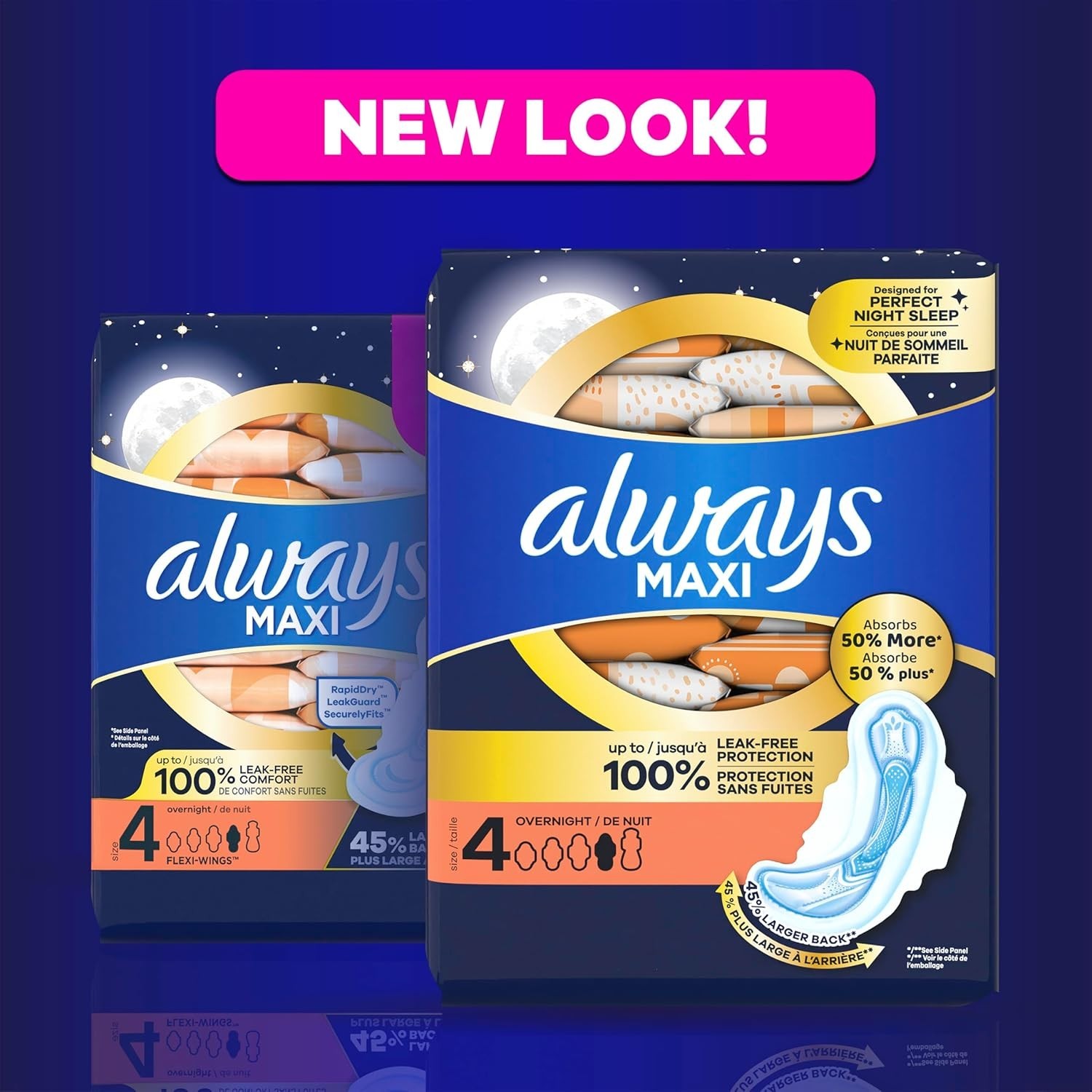 Always Maxi Overnight Pads with Wings Size 4 Unscented 84 Count