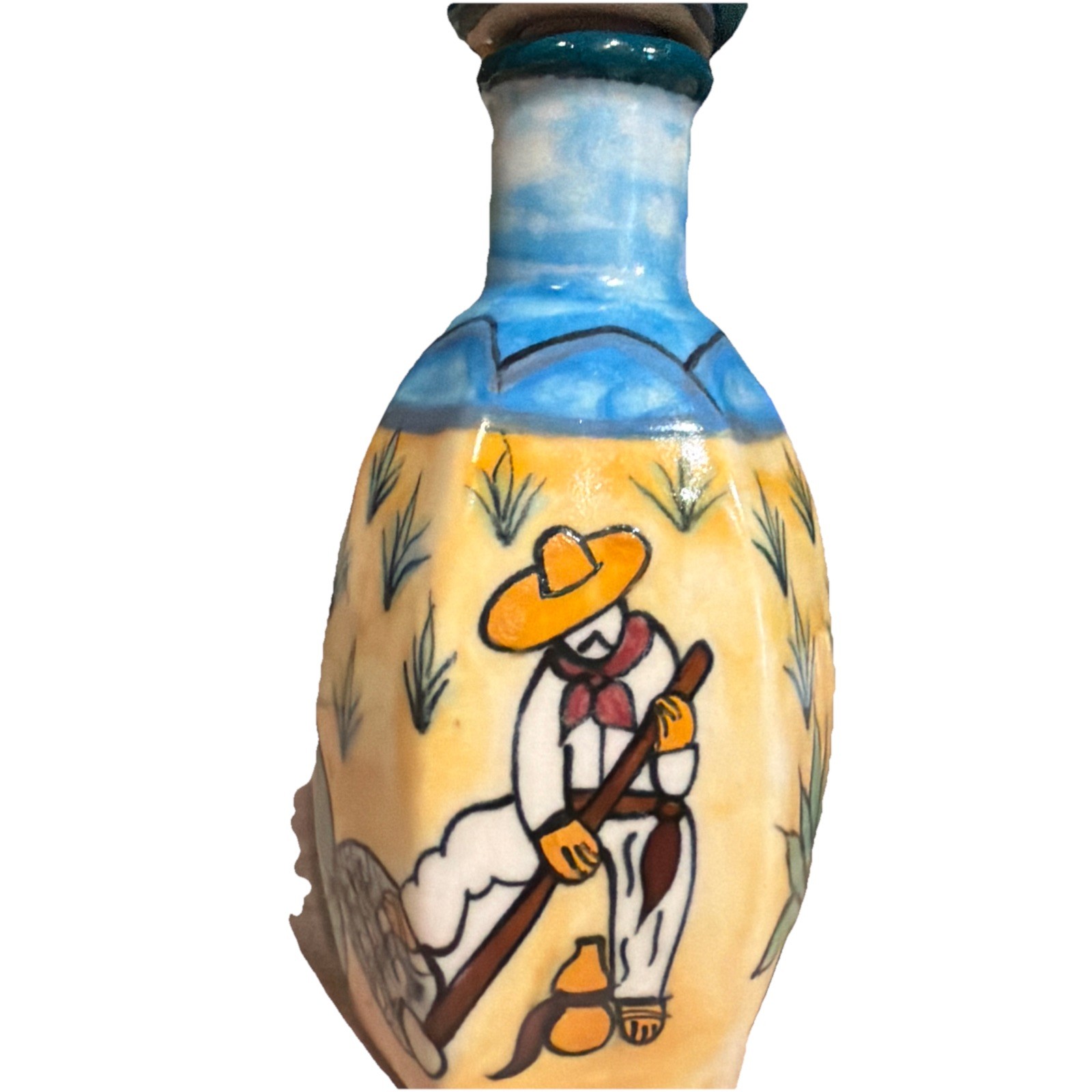 Mini EMPTY Ceramic Hand Painted Tequila Bottle Mexico 200ML 6in In Height