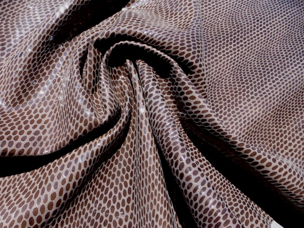 Lambskin leather hide Walnut Brown Snake Skin Print w/Semi Gloss Scales