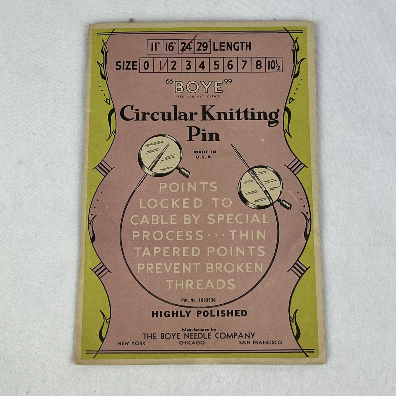 Vintage Boye Needles Circular Knitting Pin 24" Size 1 USA Envelope Never Opened