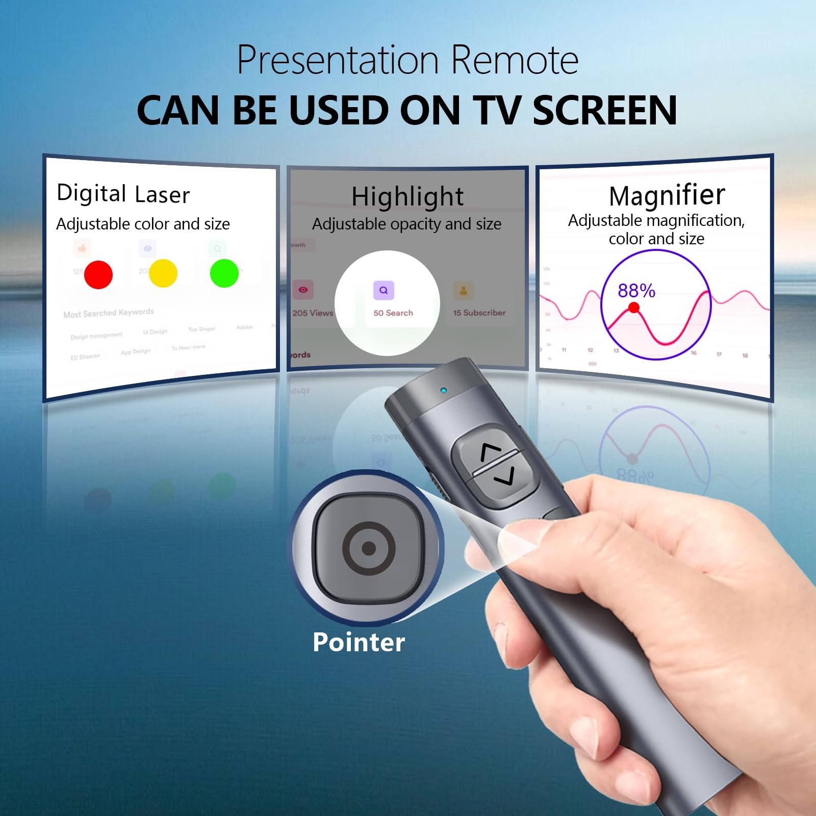 Wireless Presentation Clicker for PowerPoint - Bluetooth Remote & Digital Pointe