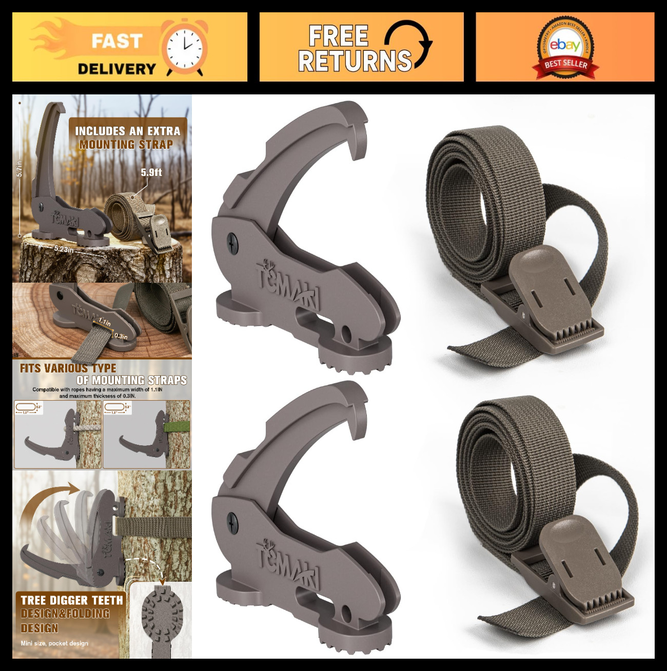 Saddle Hunting Bow Hanger Hook - Adjustable Bow Hangers, Tree Accessories, Strap
