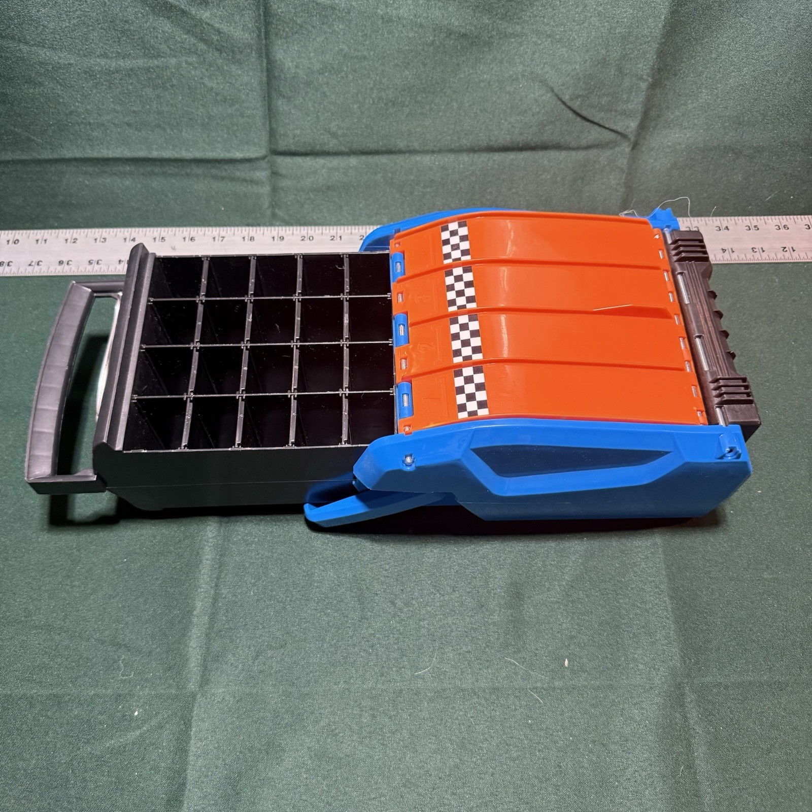 Hot Wheels Way Too Fast Storage with Fold Out 4 Lane Ramp, Holds 20 Cars
