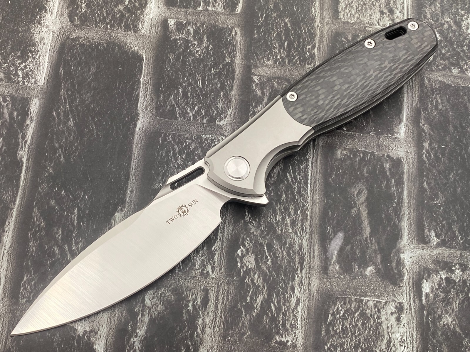 TwoSun TS162-M390 Folding Knife Titanium/CarbonFiber Handle Camping Pocket Knife