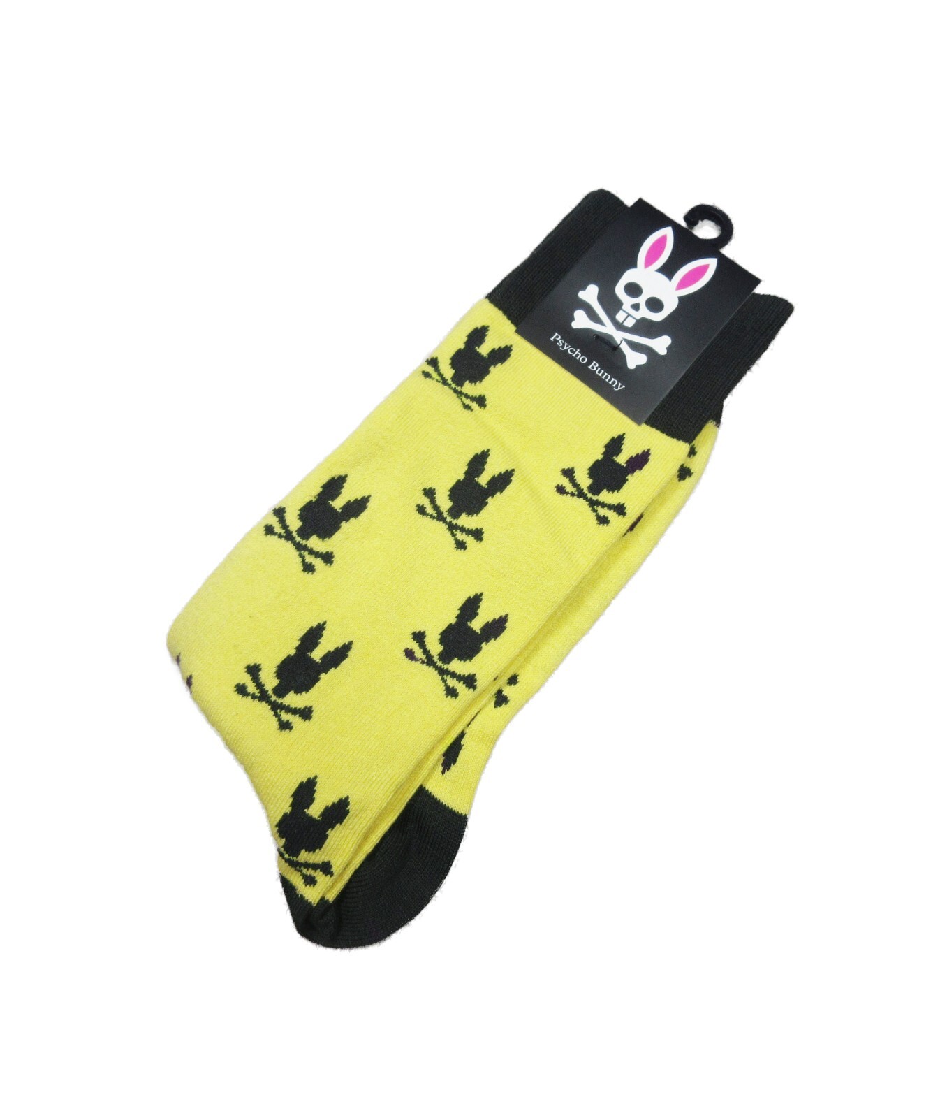 Psycho Bunny Men's Yellow/Black All Over Logo Dress Socks