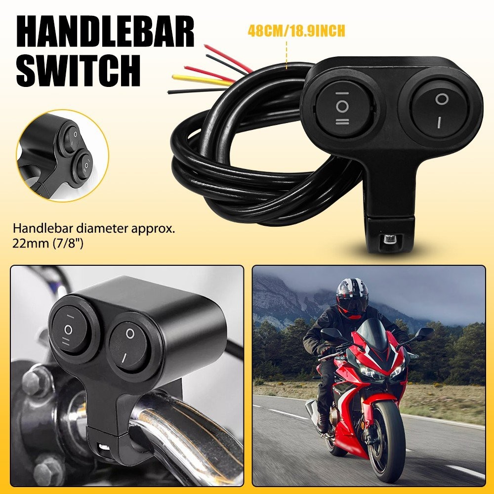 Motorcycle Fog Headlight Spot Light ATV Dual Button On Switch Off Handlebar 7/8"