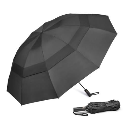 46/62 Inch Large Travel Umbrellas for Rain Windproof, 10 Ribs 62 inch Black