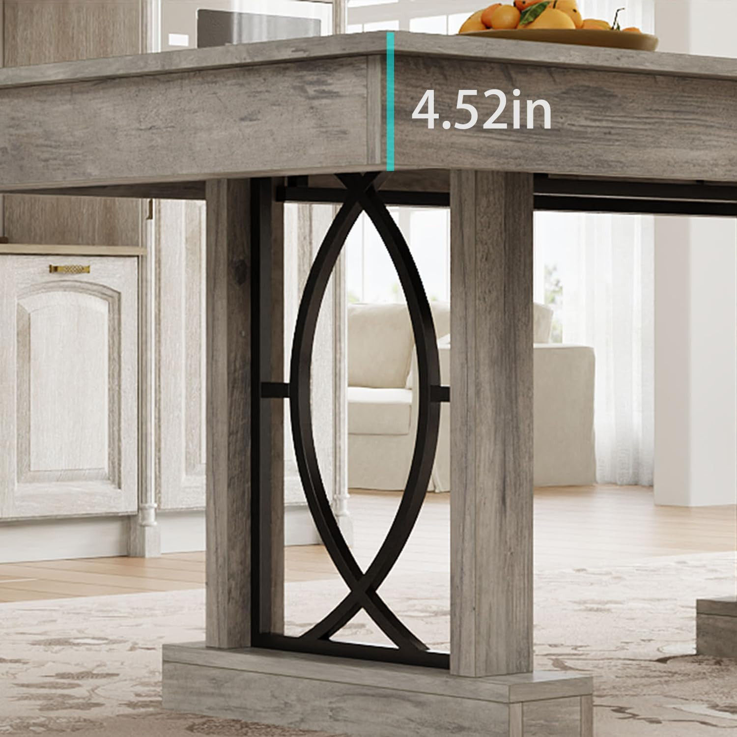 Rustic Gray Wooden Dining Table for 6-8 with 2 Large Drawers, 71" Long