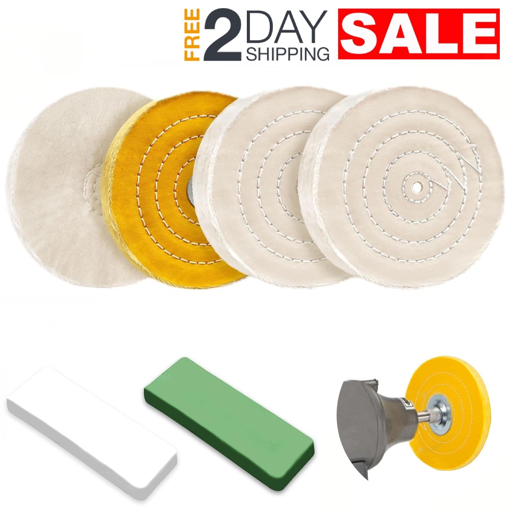 4 Ruedas De Pulido 6 Pulgadas Algodon  1/2" Arbor Hole Pulidora Blanca Set Kit