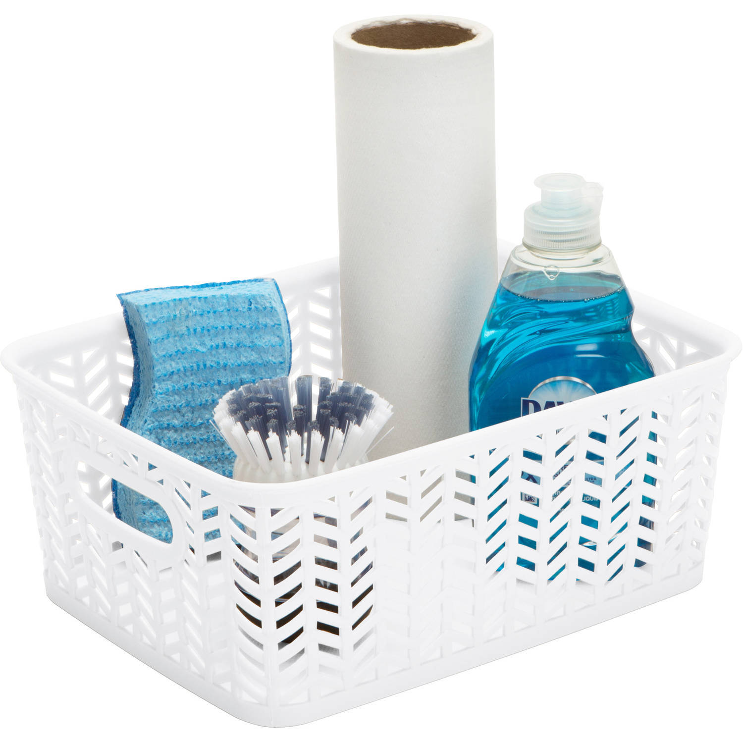 Simplify White Herringbone Small Storage Tote- Set of 2