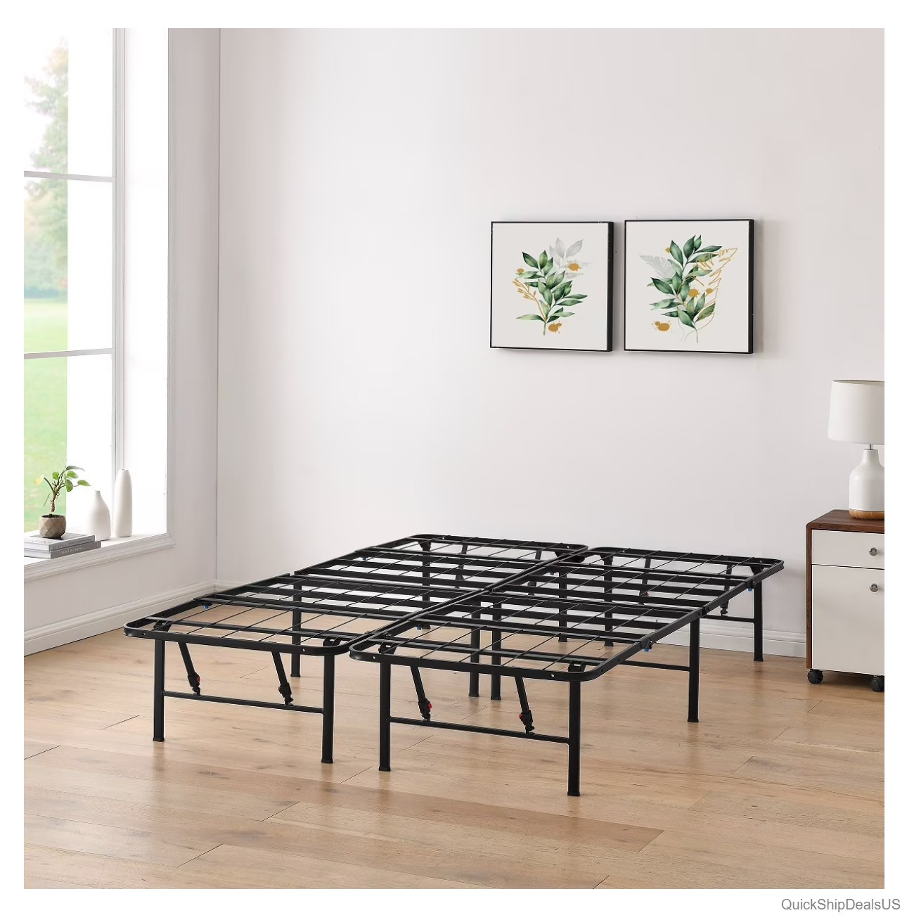 Quad Folding Platform Bed Frame 14 Inch High Steel Queen No Box Spring Needed