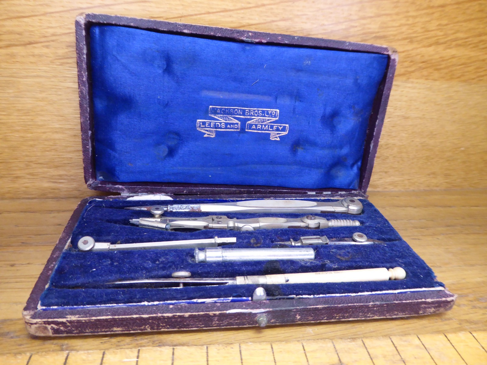 Antique Jackson Bros Drawing Set / Geometry Set .Cased Jackson Bros Compass set