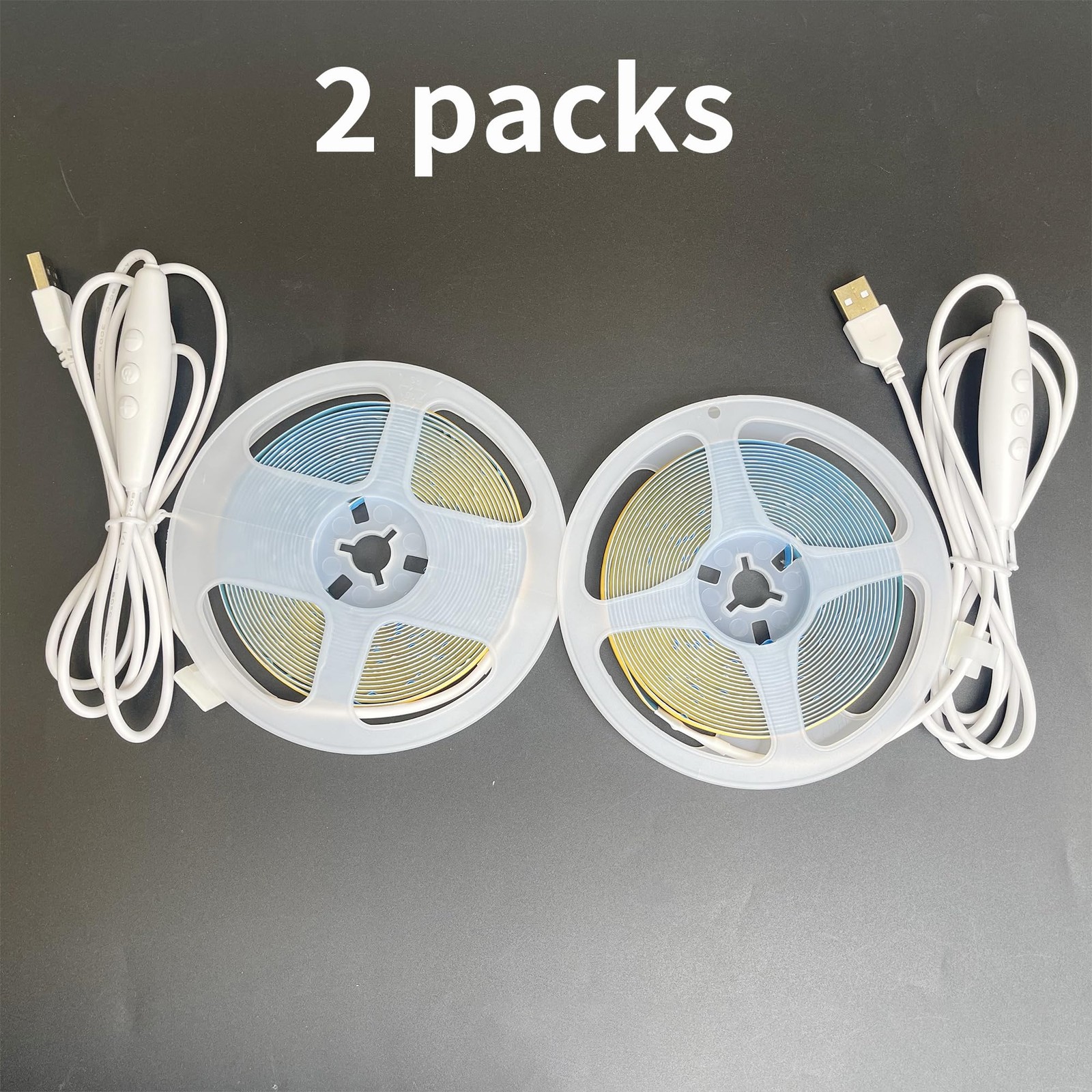 2PACK 5V USB COB LED Strip Lights with Dimmable Switch,9.84FT/3M,Cool White 6...