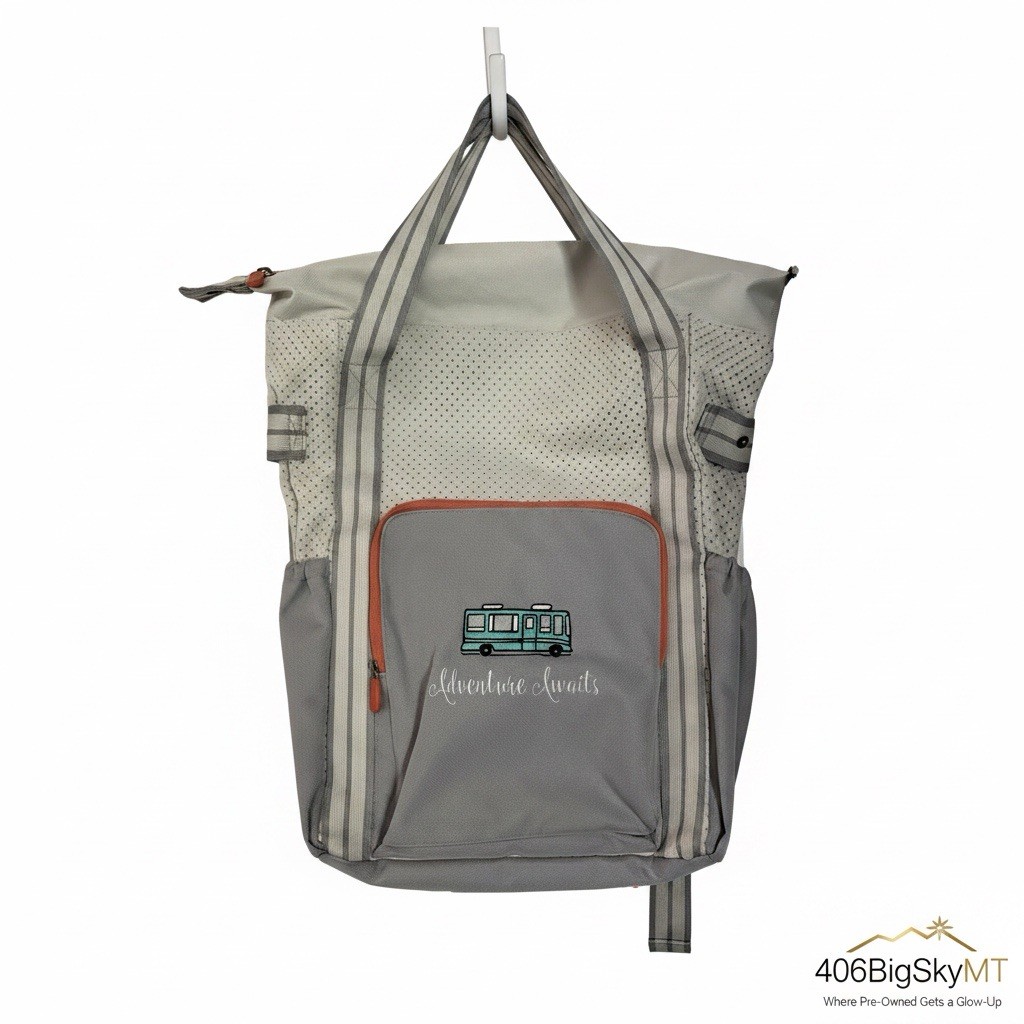Thirty-One Gifts Grey Hiking Backpack Tote 100% Recycled Polyester Orange Accen…
