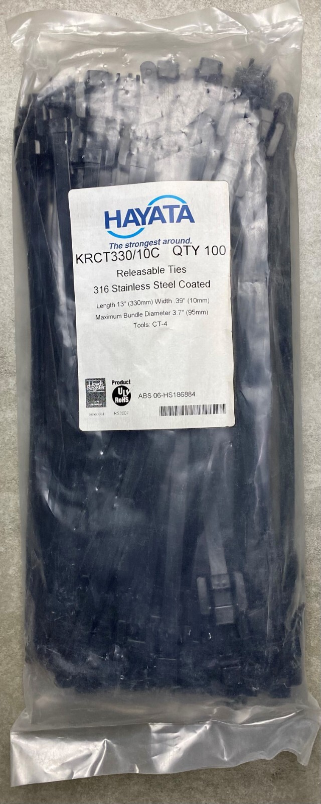 HAYATA KRCT330/10C 316SS Releasable Coated Cable Tie, 330mmX 10mm 100 Pc's Pkt