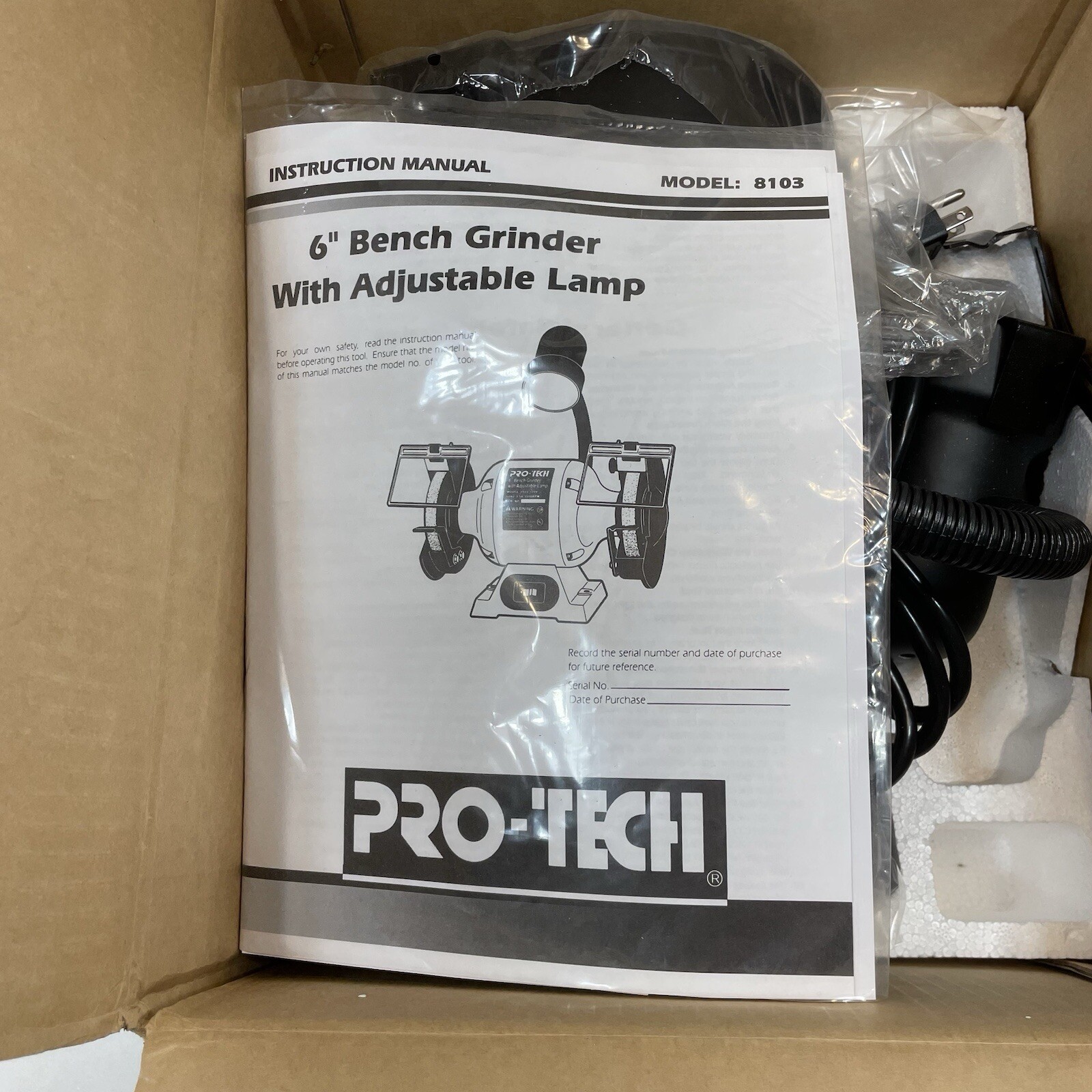 Bench Grinder Adjustable Lamp 8103 New Open Box 120V 60 HZ Pro-tech 6”
