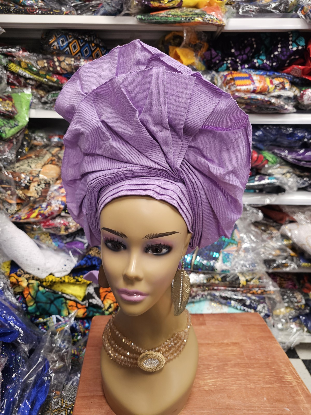 Beautiful Traditional Lilac Auto Gale Headtie Aso Oke