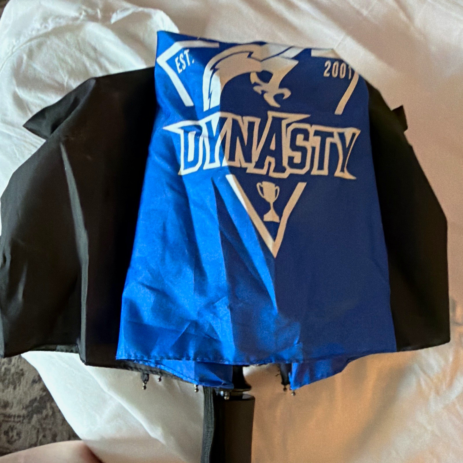 Blue/Black Dynasty Logo Pattern Umbrella, Unisex Compact/Folding Style