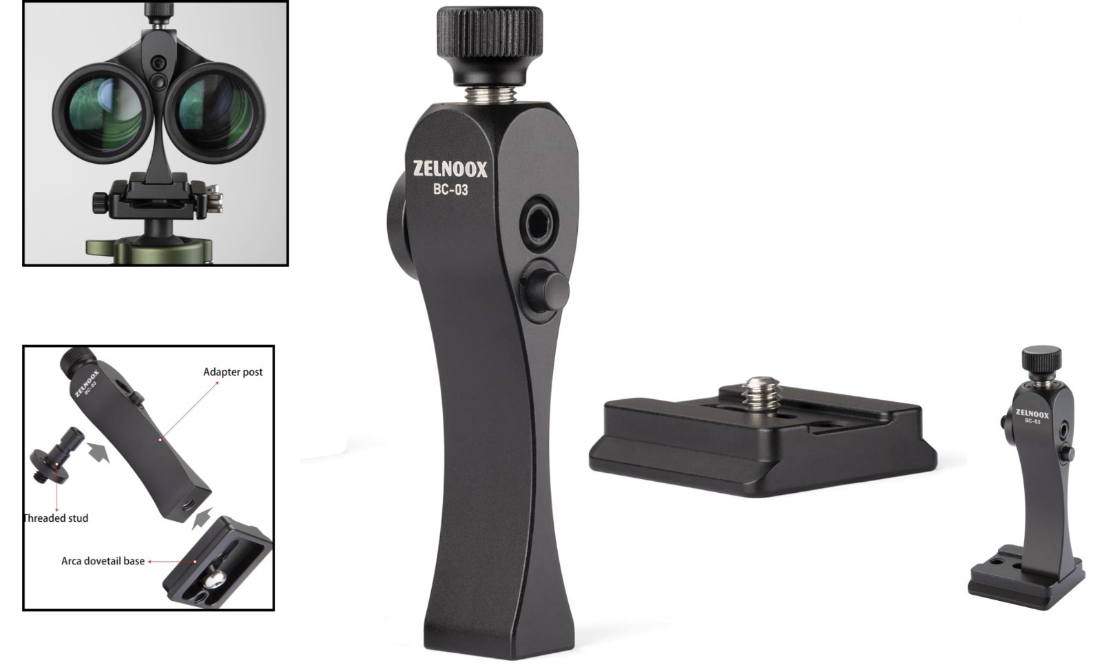 Binocular Tripod Adapter | Quick Release, 1/4"-20 Thread & Arca-Dovetail