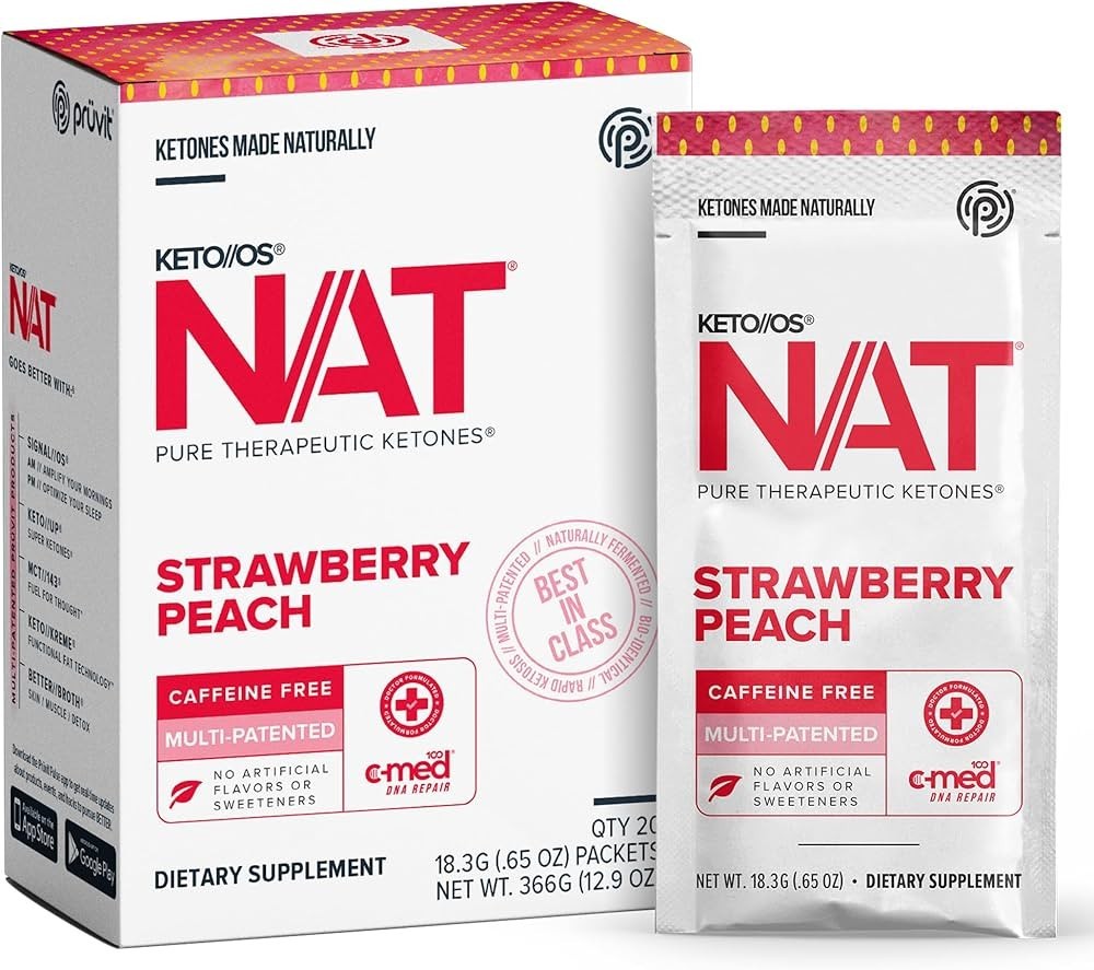 PRUVIT ketone drink  Keto Nat STRAWBERRY PEACH CAFFEINE FREE / FREE SHIPPING