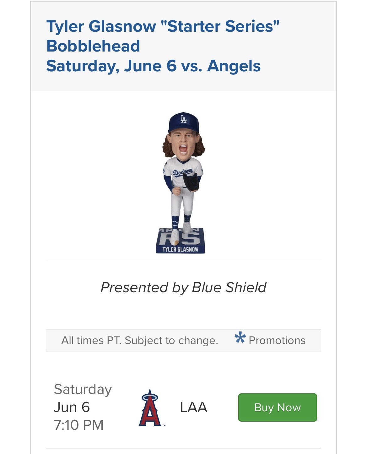 Tyler Glasgow Starter Series Bobblehead SGA 6/6/26 Preorder