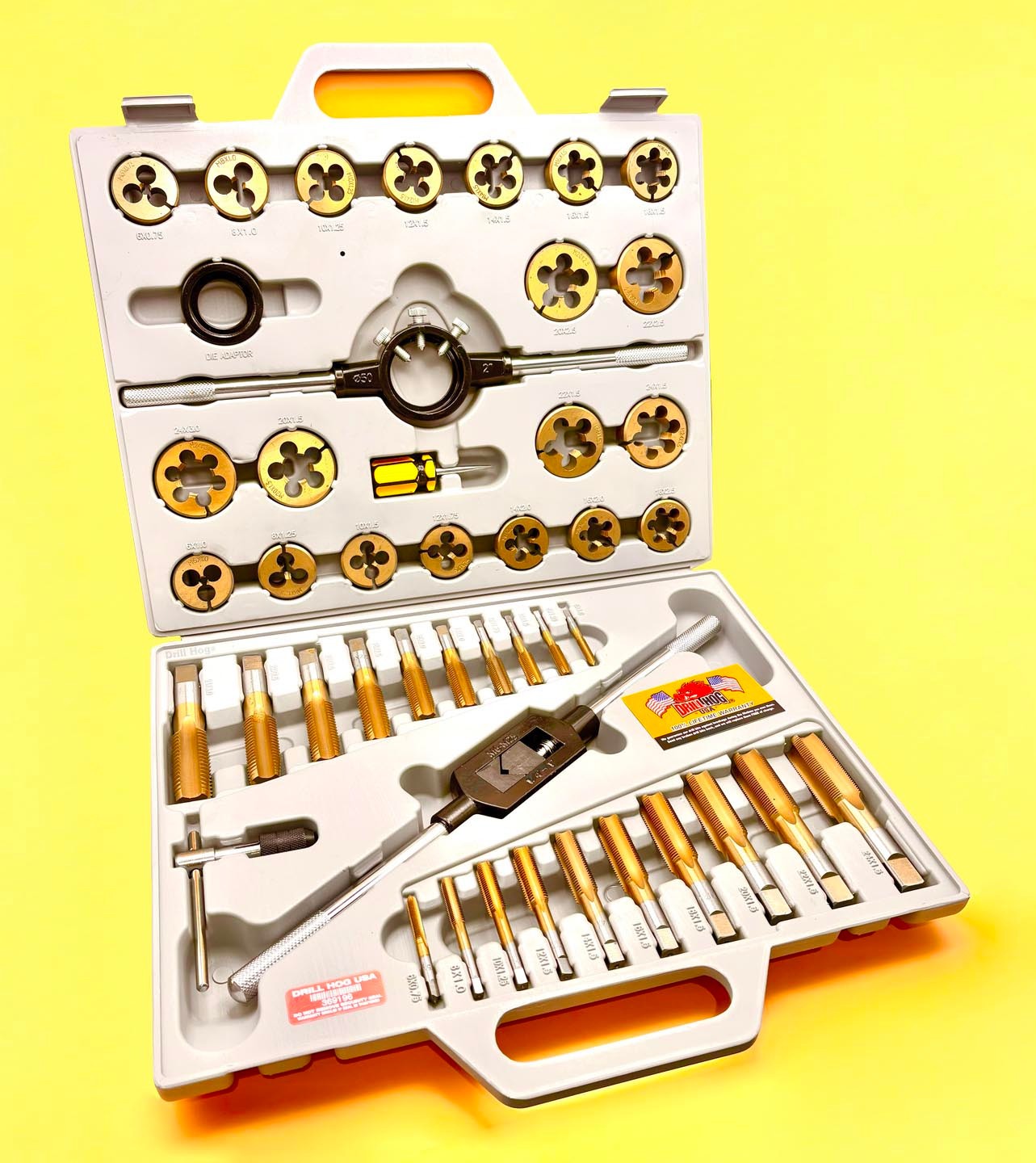 45 Pc Tap & Die Set Metric Tap Die Set MM Titanium Lifetime Warranty Drill Hog®