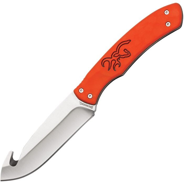 Browning Primal Fixed Knife 3.75 Stainless Steel Full Blade Orange Rubber Handle