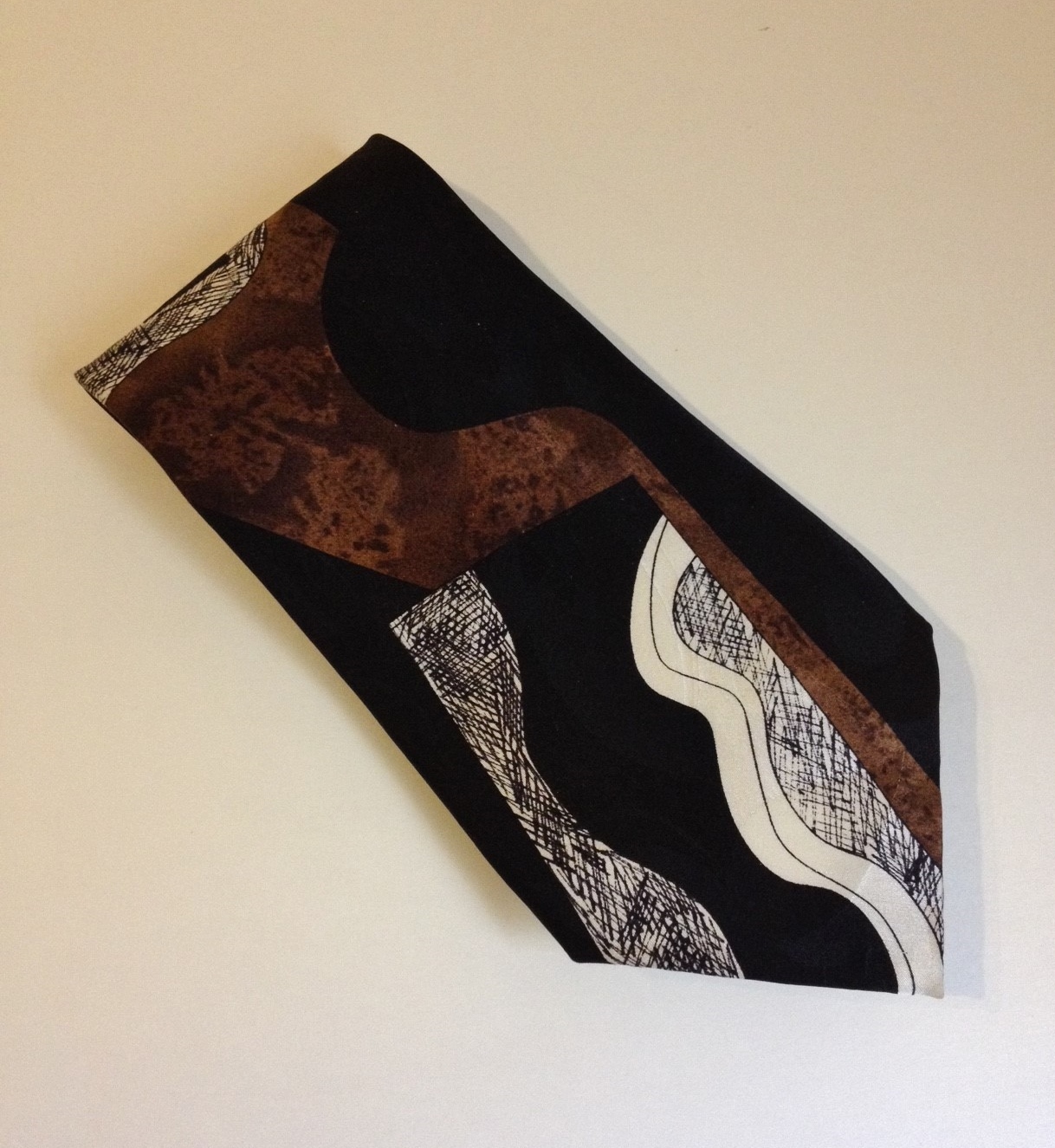 Chez Roffe Black Brown White Neck Tie 100% Silk Mens Abstract Modern New York